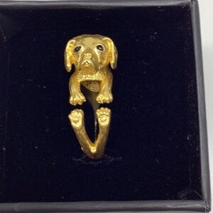 Dog Gold Tone Wraparound Adjustable Ring with a box